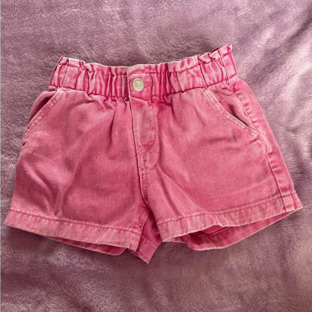 H&M Pink Ruffle-Waist Jean Shorts